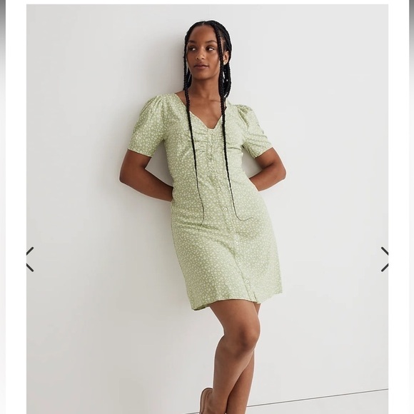 Madewell V-Neck Button-Front Mini Dress NL185 green 2 - Picture 1 of 6